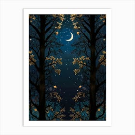 Night Sky With Trees And Moon Art Print