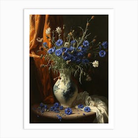 Baroque Floral Still Life Cornflower 2 Art Print