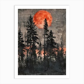 Red Moon In The Forest 2 Art Print