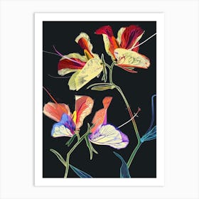 Neon Flowers On Black Sweet Pea 2 Art Print