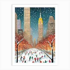 New York City Winter Snow Travel Christmas Painting Art Print