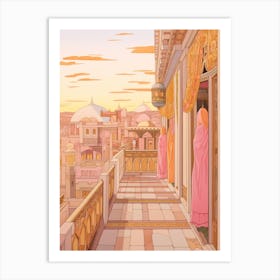 Marrakech Morocco 5 Vintage Pink Travel Illustration Art Print