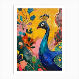 Peacock Mustard Textured Brushstroke Painting Art Print