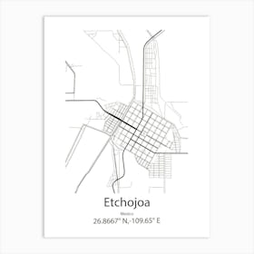 Etchojoa,Mexico Minimalist Map Art Print