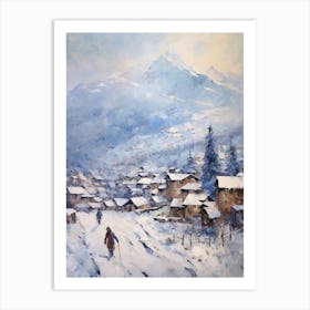 Vintage Winter Painting Zermatt Switzerland 1 Art Print