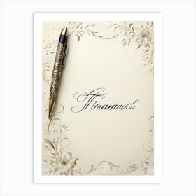 Calligraphy Of An Elegant Thank You Note Swirling And Flourishing Script Positioned Centrally On (7) Art Print