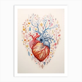 Tree Heart Blue & Red Art Print