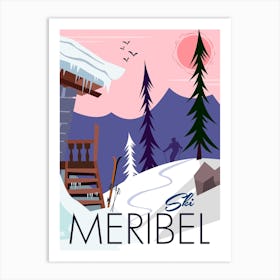 Ski Meribel Poster Pink & Purple Art Print
