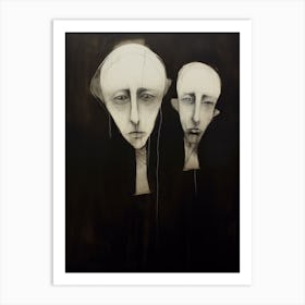 Sketches Of Two Faces Charcoal Portrait 1 Art Print