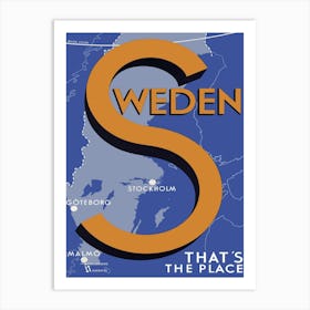 Sweden Map, Travel Poster Art Print