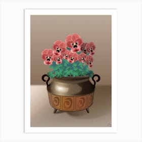 Pink Viola Flowers In A Copper Pot Art Print