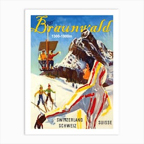 Skiing In Braunwald, Switzerland Art Print
