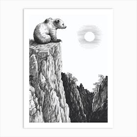 Malayan Sun Bear Looking At A Sunset From A Mountain Ink Illustration 1 Art Print