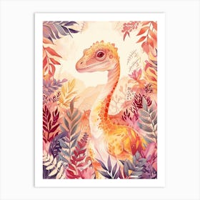 Watercolour Troodon Dinosaur In The Plants 1 Art Print