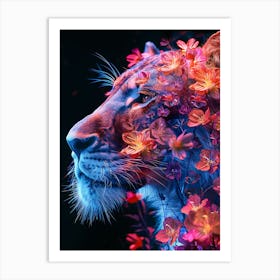 Lion Head With Flowers Art Print