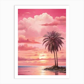 Pink Palm Tree Sunset Art Print 3 Art Print