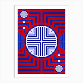 Geometric Abstract Glyph in White on Red and Blue Array n.0020 Art Print