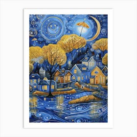 Night In The Village 1 Art Print