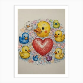 Ducks With Hearts 1 Art Print