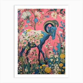 Floral Animal Painting Ram 2 Art Print