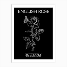 English Rose Butterfly Line Drawing 2 Poster Inverted Art Print