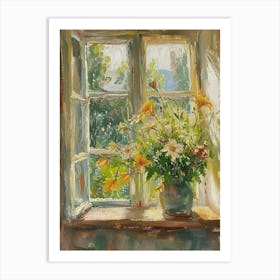 Lily Flowers On A Cottage Window 1 Art Print