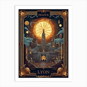 Lyon, France, Tarot Card Travel  Line Art 3 Art Print