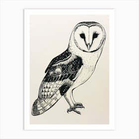 Barn Owl Linocut Blockprint 3 Art Print