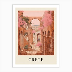 Crete Greece 2 Vintage Pink Travel Illustration Poster Art Print