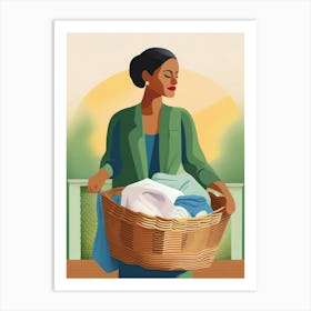 Woman Holding Laundry Basket Art Print