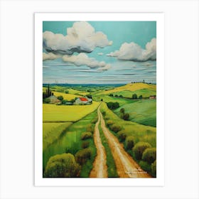 Green plains, distant hills, country houses,renewal and hope,life,spring acrylic colors.10 Art Print
