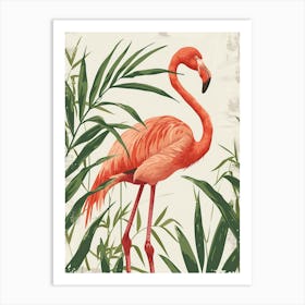 American Flamingo And Ginger Plants Minimalist Illustration 2 Art Print