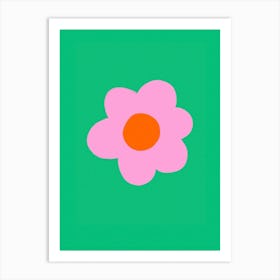 Pink Flower On Green Background Art Print
