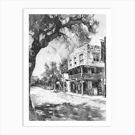 Rainey Street Historic District Austin Texas Black And White Watercolour 3 Art Print