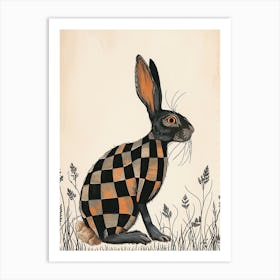 Checkered Giant Blockprint Rabbit Illustration 1 Art Print