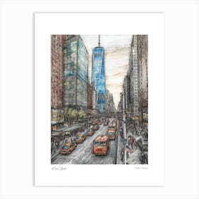 New York United States Drawing Pencil Style 3 Travel Poster Art Print