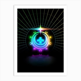 Neon Geometric Glyph in Candy Blue and Pink with Rainbow Sparkle on Black n.0407 Art Print