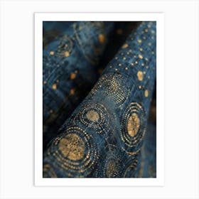 Gold Stars On Blue Fabric Art Print