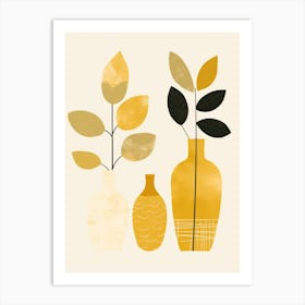 Three Vases With Leaves 1 Art Print