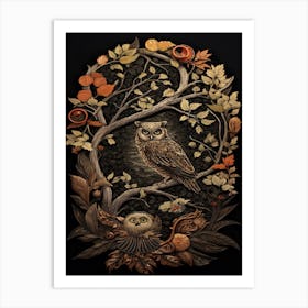 Owl Woodcut - Owls In The Forest Art Print