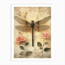 Dragonflies And Flowers, Vintage Art Print