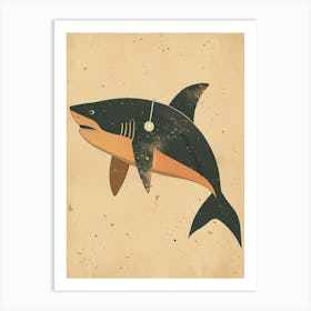 Shark Listening To Music With Headphones Muted Pastels Art Print