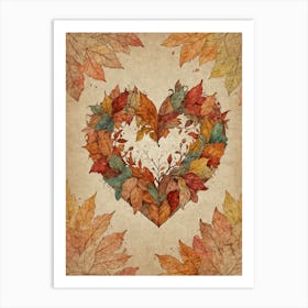 Autumn Leaves Heart Art Print