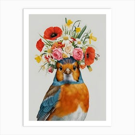 Bird With Flowers On Its Head Art Print