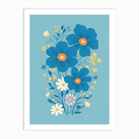 Beautiful Flowers Illustration Vertical Composition In Blue Tone 29 Art Print
