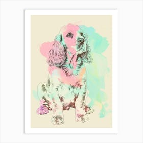 English Cocker Spaniel Dog Pastel Line Illustration 3 Art Print
