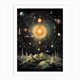 Abstract Solar System Fine Line Drawing Art Print