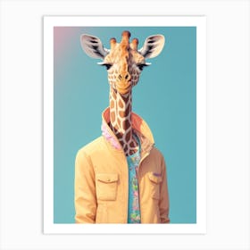 Giraffe Wearing Jacket Art Print