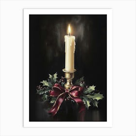 Christmas Candle Holly Berries Art Print