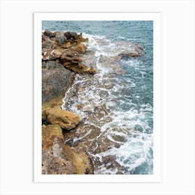 Waves and rocky shore, Mediterranean coast Art Print